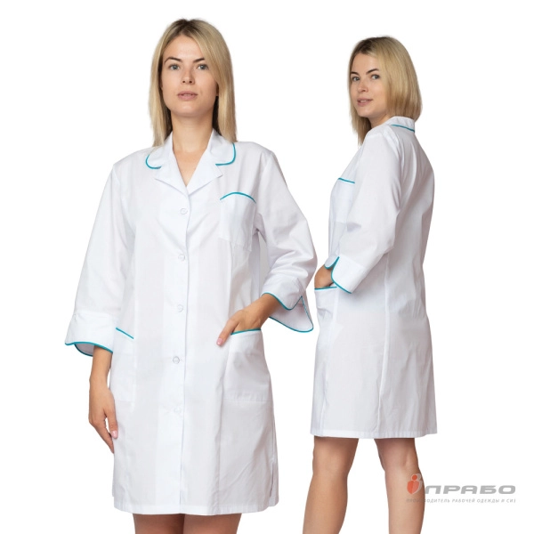 Халат женский "Жасмин" белый/бирюза