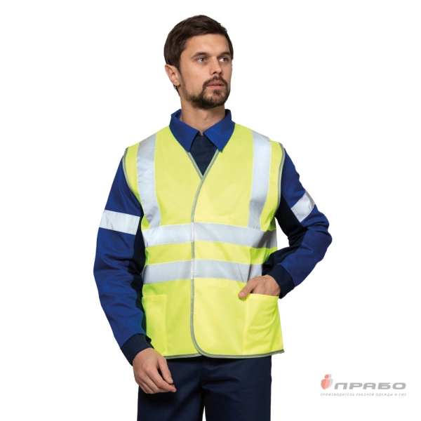 Жилет сигнальный "Сигнал 3" лимонный с застёжкой на ленте велькро