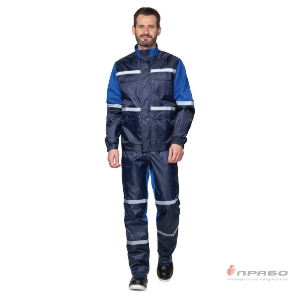 Костюм мужской «Автотехник» тёмно-синий/василёк (куртка и полукомбинезон). Артикул: Кос112. #REGION_MIN_PRICE# в г. Новосибирск