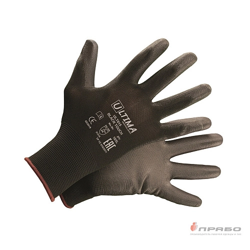 Перчатки нейлоновые с полиуретановым покрытием Ultima ULT615 Black Touch. Артикул: 11797. 1