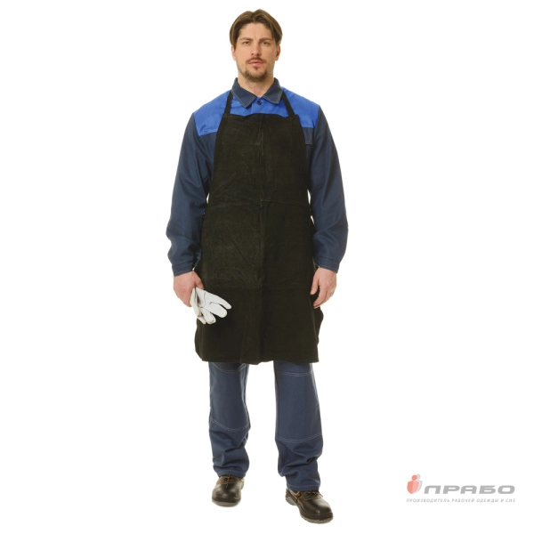 Фартук цельноспилковый чёрный из натуральной кожи КРС от повышенных температур. Артикул: Теп115. #REGION_MIN_PRICE# в г. Новосибирск