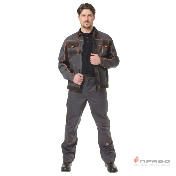 Костюм мужской "Бренд 1" серый/чёрный универсальный (куртка и брюки)