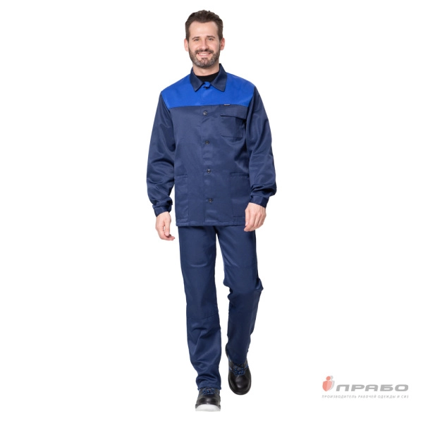 Костюм мужской "Стандарт Плюс" тёмно-синий/василёк (куртка и брюки)