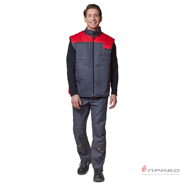 Жилет утеплённый "Бренд" тёмно-серый/красный без канта