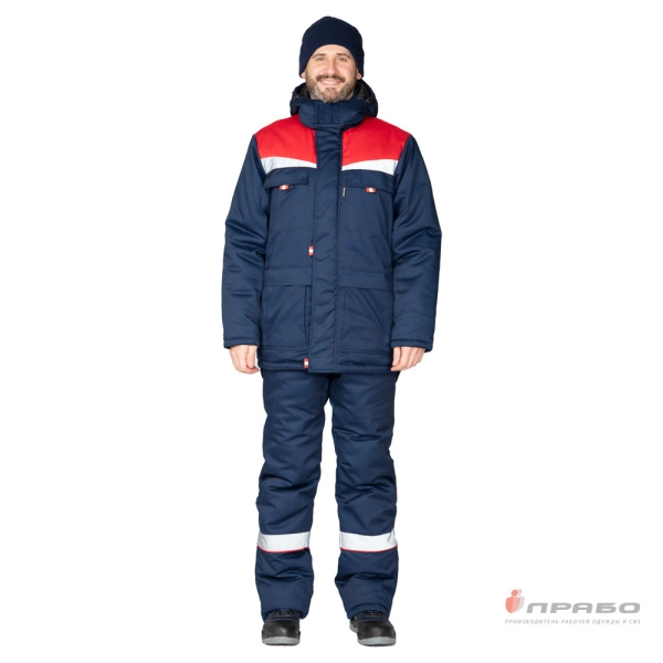 Костюм мужской утеплённый «Профессионал 2 Ультра» тёмно-синий/красный (куртка и полукомбинезон). Артикул: 9640. #REGION_MIN_PRICE# в г. Москва