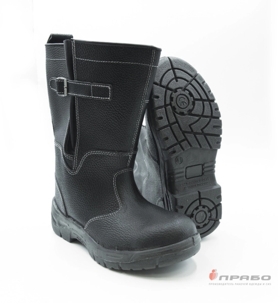 Сапоги "Олимп" с подошвой ПУ с верхом из кожи чёрные