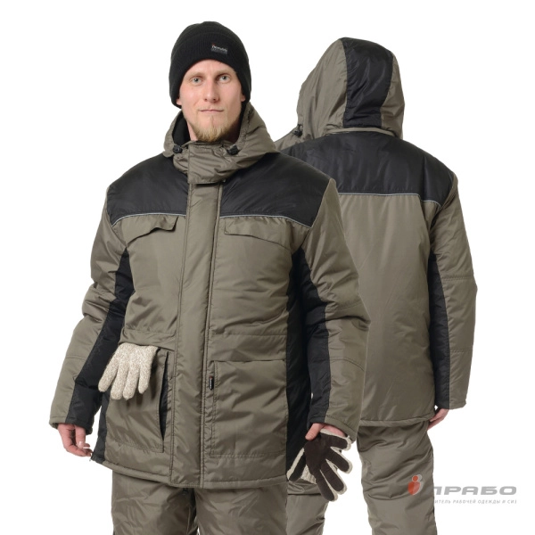 Костюм мужской утеплённый "Универсал" хаки/чёрный со съёмной подстежкой