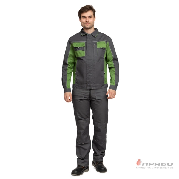 Костюм мужской "Бренд 2" серый/зелёный (куртка и полукомбинезон)