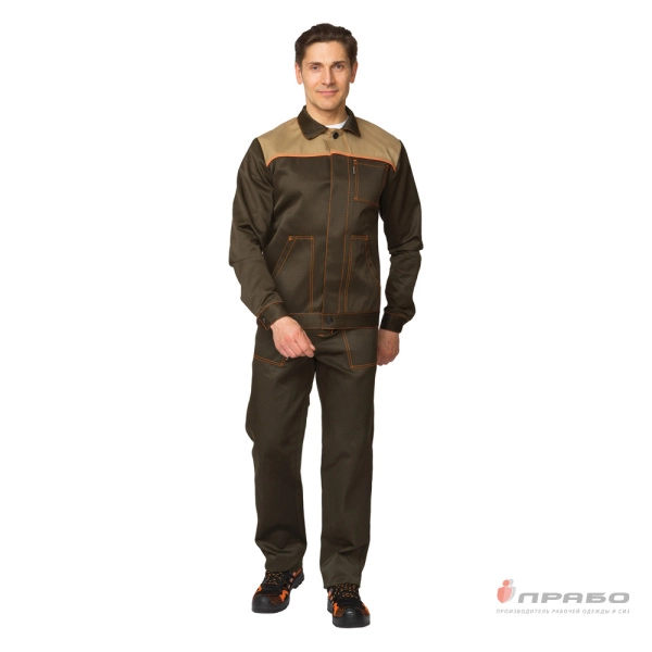 Костюм мужской «Молл» хаки/тёмно-бежевый (куртка и брюки). Артикул: Кос190. #REGION_MIN_PRICE# в г. Москва