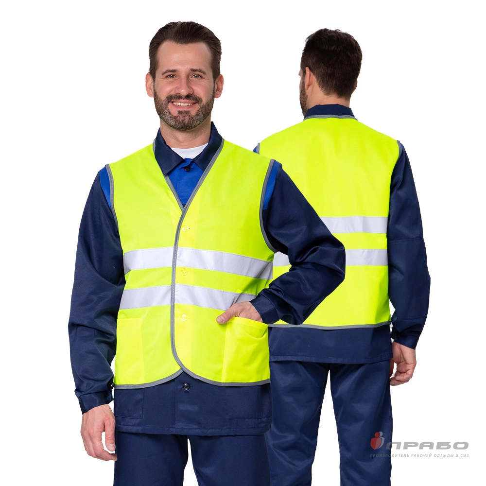 Жилет сигнальный «Спектр Лайт 1П» лимонный на пуговицах для дорожных рабочих. Артикул: Жил106П. #REGION_MIN_PRICE# в г. Новосибирск