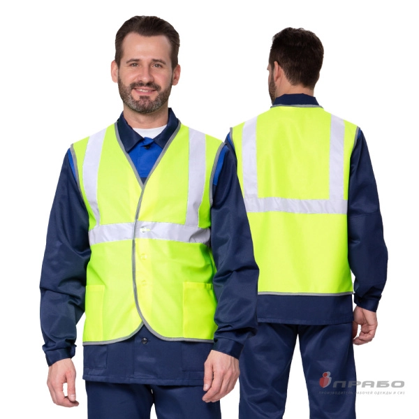 Жилет сигнальный «Спектр Лайт 2П» лимонный на пуговицах с карманами. Артикул: Жил107П. #REGION_MIN_PRICE# в г. Казань