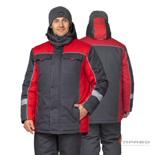 Костюм мужской утеплённый «Бренд К» тёмно-серый/красный. Артикул: Кос203-К. #REGION_MIN_PRICE# в г. Москва