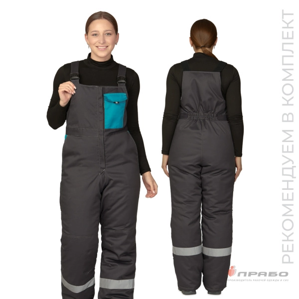 Полукомбинезон женский утеплённый «Бренд» тёмно-серый/бирюза. Артикул: 11242. #REGION_MIN_PRICE# в г. Екатеринбург