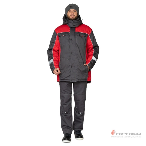 Куртка мужская утеплённая «Бренд» тёмно-серая/красная. Артикул: 9644. #REGION_MIN_PRICE# в г. Уфа
