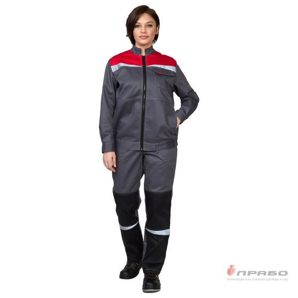 Костюм женский «Профессионал» серый/красный/чёрный (куртка и брюки). Артикул: Кос133ж. #REGION_MIN_PRICE# в г. Новосибирск