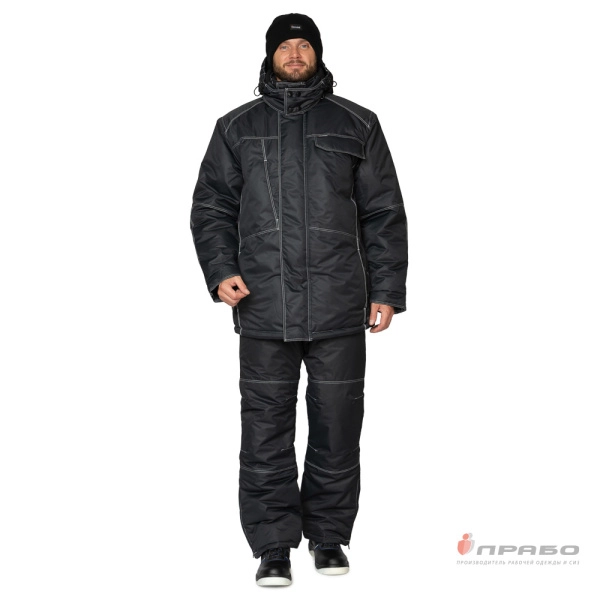 Костюм мужской утеплённый «Викинг» чёрный (куртка и брюки). Артикул: Кос201. #REGION_MIN_PRICE# в г. Москва