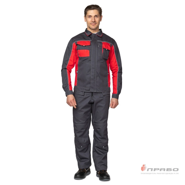 Костюм мужской "Бренд 2" тёмно-серый/красный (куртка и полукомбинезон)