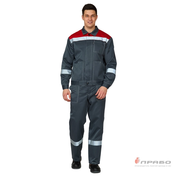 Костюм мужской «Пантеон СОП» тёмно-серый/красный (куртка и брюки). Артикул: Кос118с. #REGION_MIN_PRICE# в г. Уфа