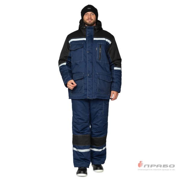 Костюм мужской утеплённый «Азимут» синий/чёрный (куртка и брюки). Артикул: Кос204. #REGION_MIN_PRICE# в г. Новосибирск