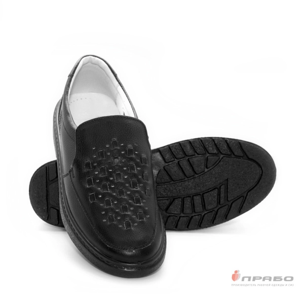 Туфли мужские кожаные с подошвой ПУ и перфорацией чёрные
