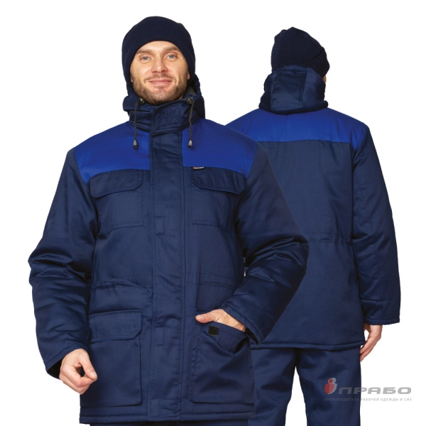 Костюм мужской утеплённый "Буря П" тёмно-синий/василёк (куртка и полукомбинезон)