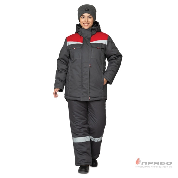 Куртка женская утеплённая «Профессионал» тёмно-серая/красная. Артикул: 9646. #REGION_MIN_PRICE# в г. Санкт-Петербург