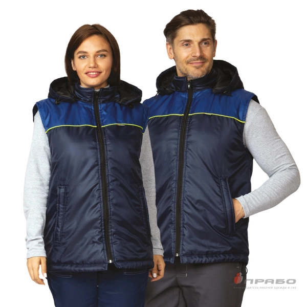 Жилет утеплённый «Сура» тёмно-синий/василёк/лимонный. Артикул: 9553. #REGION_MIN_PRICE# в г. Казань
