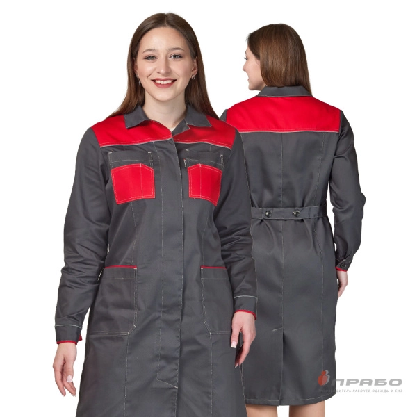 Халат женский «Бренд 2020» серый/красный. Артикул: 10257. #REGION_MIN_PRICE# в г. Москва