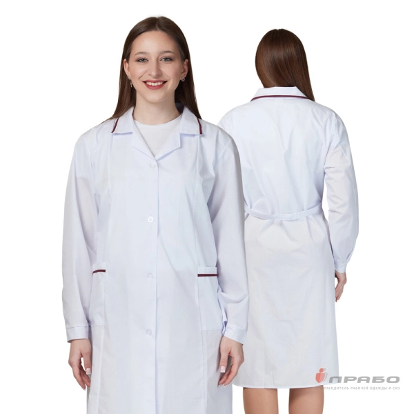 Халат женский (ТиСи) белый с отделкой бордо