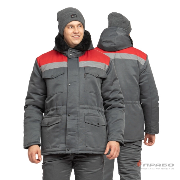 Костюм мужской утеплённый «Мастерок 2» серый/красный (куртка и полукомбинезон). Артикул: Кос210. #REGION_MIN_PRICE# в г. Москва