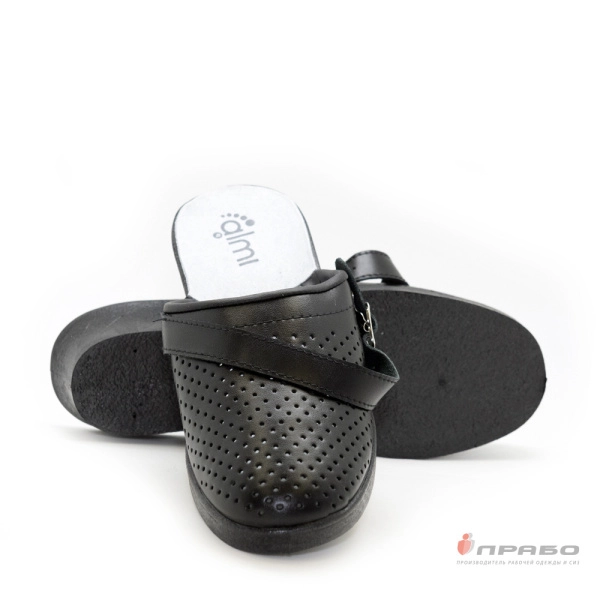 Сабо кожаные женские с подошвой ПВХ чёрные (натуральная кожа)