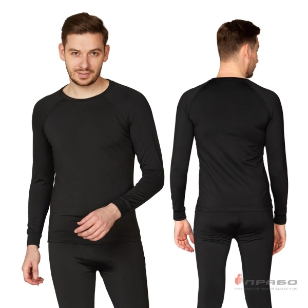 Термобельё мужское из полиэстера чёрное (фуфайка и кальсоны), 200 г/м². Артикул: 11308. #REGION_MIN_PRICE#