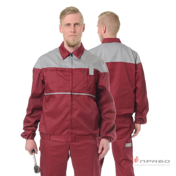 Костюм мужской летний "Гудзон" бордово-серый (куртка и полукомбинезон)