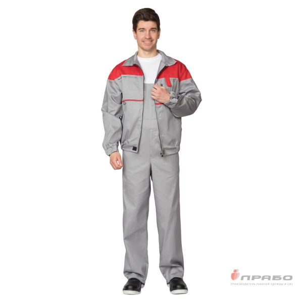 Костюм мужской летний "Гудзон" серо-красный (куртка и полукомбинезон)