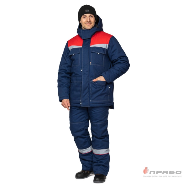 Костюм мужской утеплённый «Профессионал 2» тёмно-синий/красный (куртка и полукомбинезон). Артикул: Кос228. #REGION_MIN_PRICE# в г. Москва