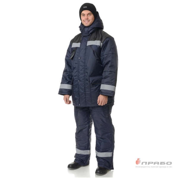 Костюм мужской утеплённый "Эверест плюс" синий/чёрный (куртка и полукомбинезон)