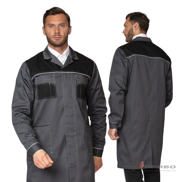 Халат мужской «Бренд 2020» серый/чёрный. Артикул: 10258. #REGION_MIN_PRICE# в г. Москва