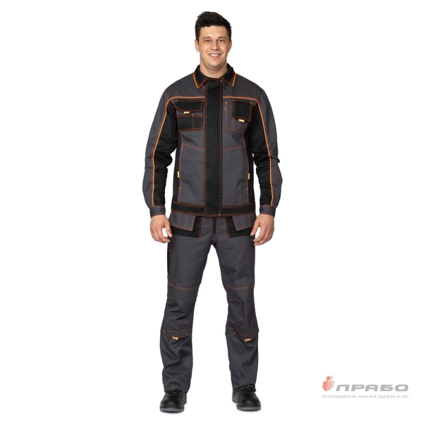 Костюм мужской "Бренд 2 2020" тёмно-серый/чёрный (куртка и полукомбинезон)