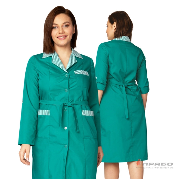 Халат женский «Хозяюшка» зелёный/полоска. Артикул: Мед110. #REGION_MIN_PRICE# в г. Казань