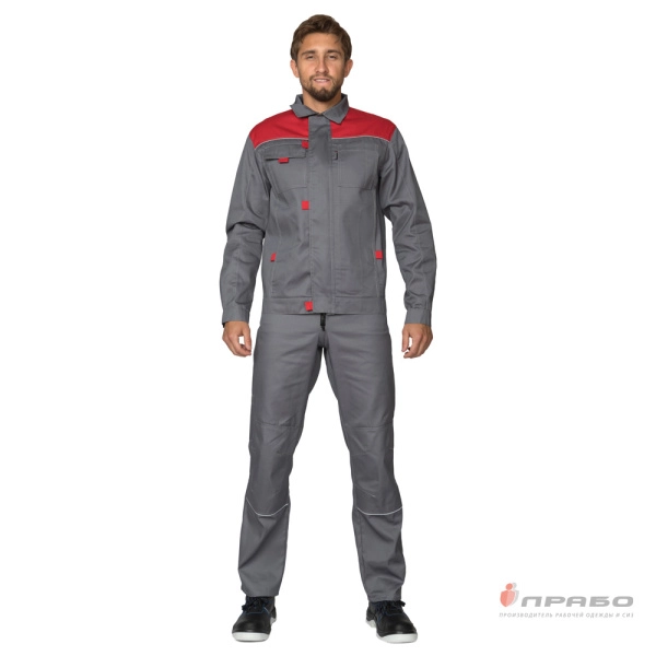 Костюм мужской "Профессионал 2" серый/красный (куртка и полукомбинезон)