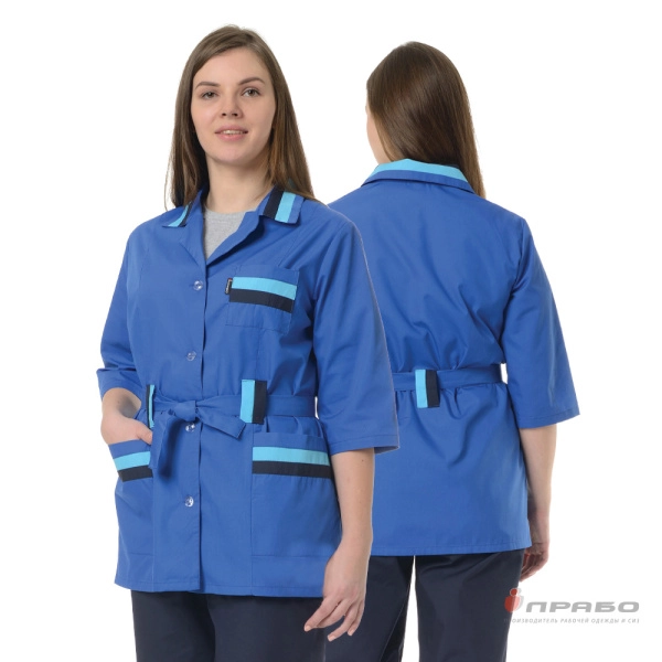 Костюм женский «Лира» василёк/синий (блузон и брюки) для рабочего персонала сферы обслуживания. Артикул: Мед105. #REGION_MIN_PRICE# в г. Москва