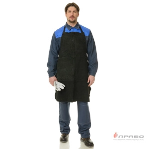 Фартук цельноспилковый чёрный из натуральной кожи КРС от повышенных температур. Артикул: Теп115. #REGION_MIN_PRICE# в г. Москва
