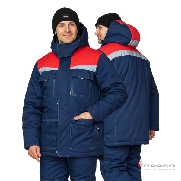 Костюм мужской утеплённый «Профессионал 2» тёмно-синий/красный (куртка и полукомбинезон). Артикул: Кос228. #REGION_MIN_PRICE# в г. Москва