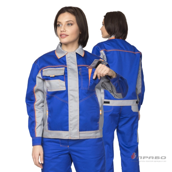 Костюм женский "Бренд 1" василёк/серый из смесовой ткани (куртка и брюки)