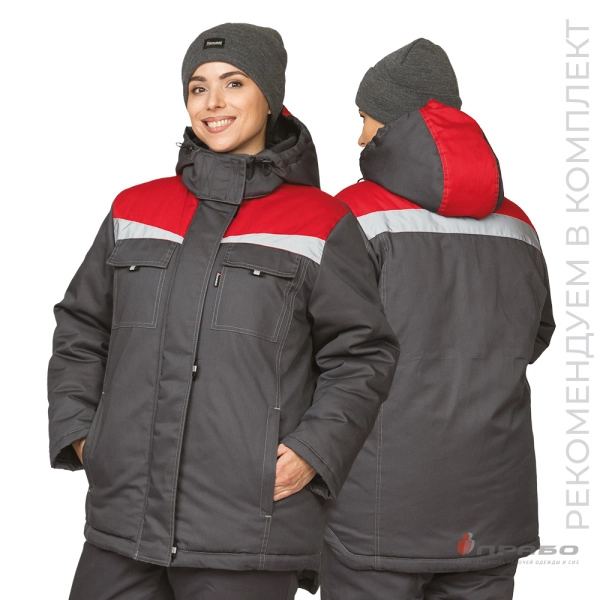 Куртка женская утеплённая «Профессионал» тёмно-серая/красная. Артикул: 9646. #REGION_MIN_PRICE# в г. Екатеринбург