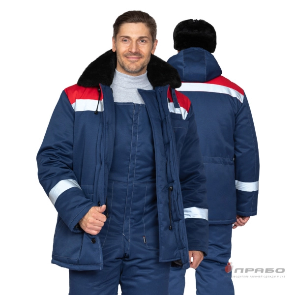Костюм мужской утеплённый «Пантеон 2» тёмно-синий/красный (куртка и полукомбинезон). Артикул: 9590. #REGION_MIN_PRICE# в г. Москва