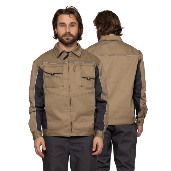 Куртка мужская летняя "Люкс" бежевый/серый со светоотражающим кантом