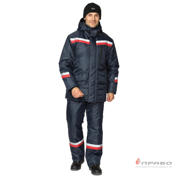 Костюм мужской утеплённый «Тренд» синий/красный (куртка и полукомбинезон). Артикул: 9766. #REGION_MIN_PRICE# в г. Москва
