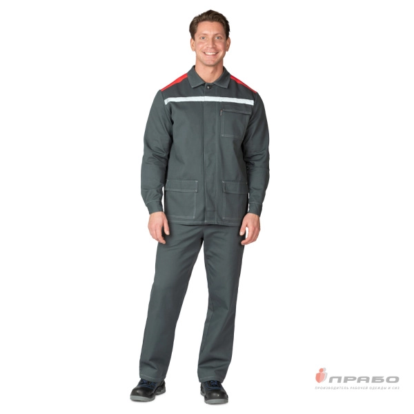 Костюм мужской «Оптимал 1» тёмно-серый/красный (куртка и брюки). Артикул: Кос169_2021. #REGION_MIN_PRICE# в г. Новосибирск