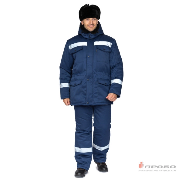 Костюм мужской утеплённый «Мастерок 2 Ультра СОП» синий с ветрозащитной маской. Артикул: 9716. #REGION_MIN_PRICE# в г. Москва